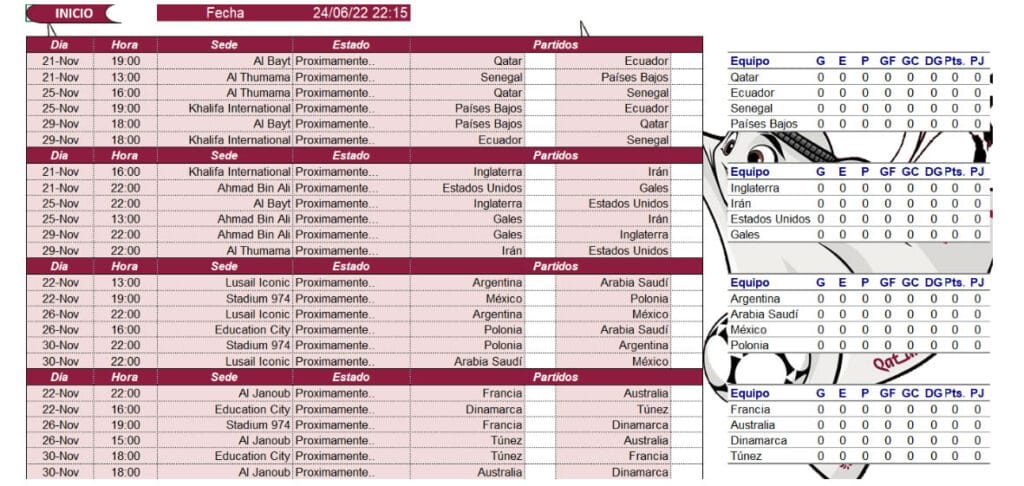 Quiniela Mundial 2022 Qatar en Excel para Imprimir y Editar